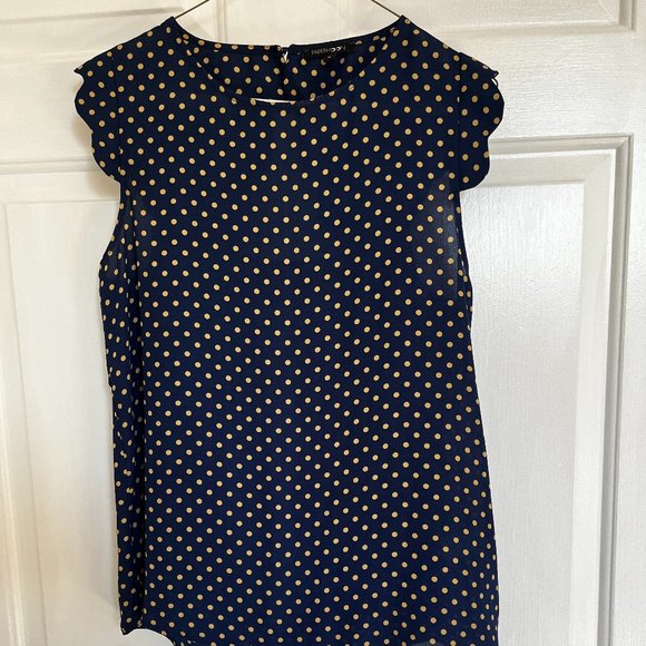 Paper Moon women's navy and yellow polka dot blouse with scalloped edges Size s - Picture 1 of 10
